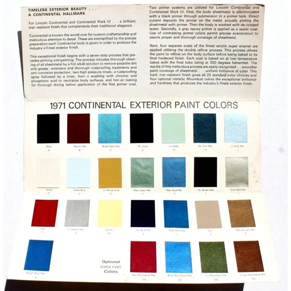 Vintage 1971 Lincoln Continental & Continental Mark III Color Selection Chart - Picture 1 of 2